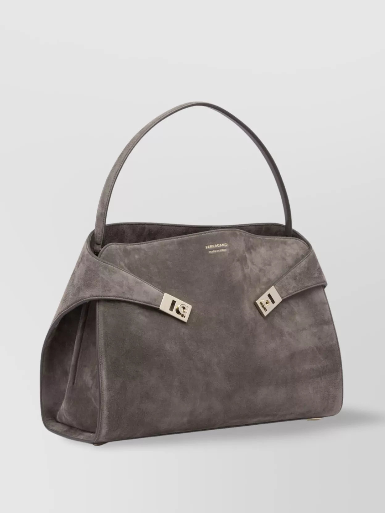 FERRAGAMO STRUCTURED SUEDE SHOULDER BAGS WITH TOP HANDLE
