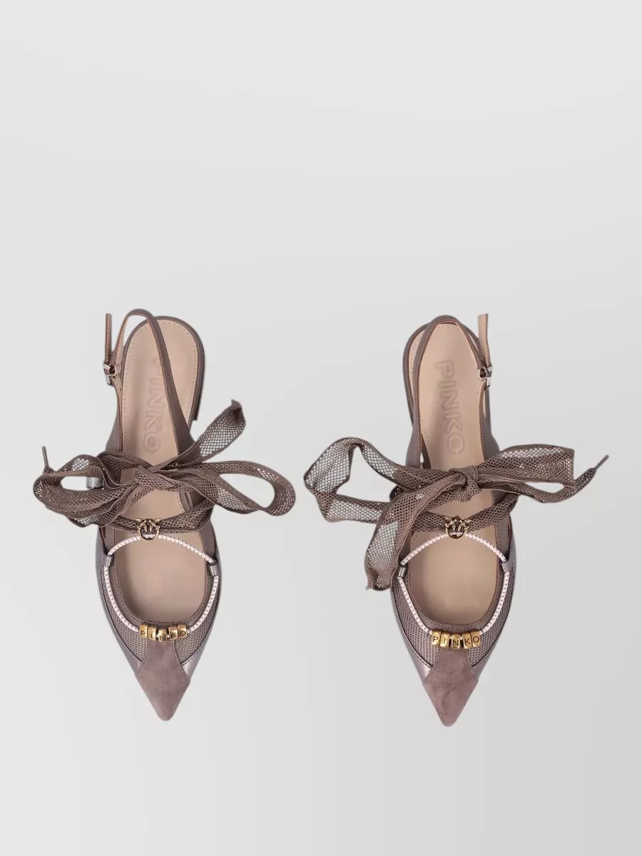 Pinko Leather Pointed-Toe Ankle-Strap Ballerinas