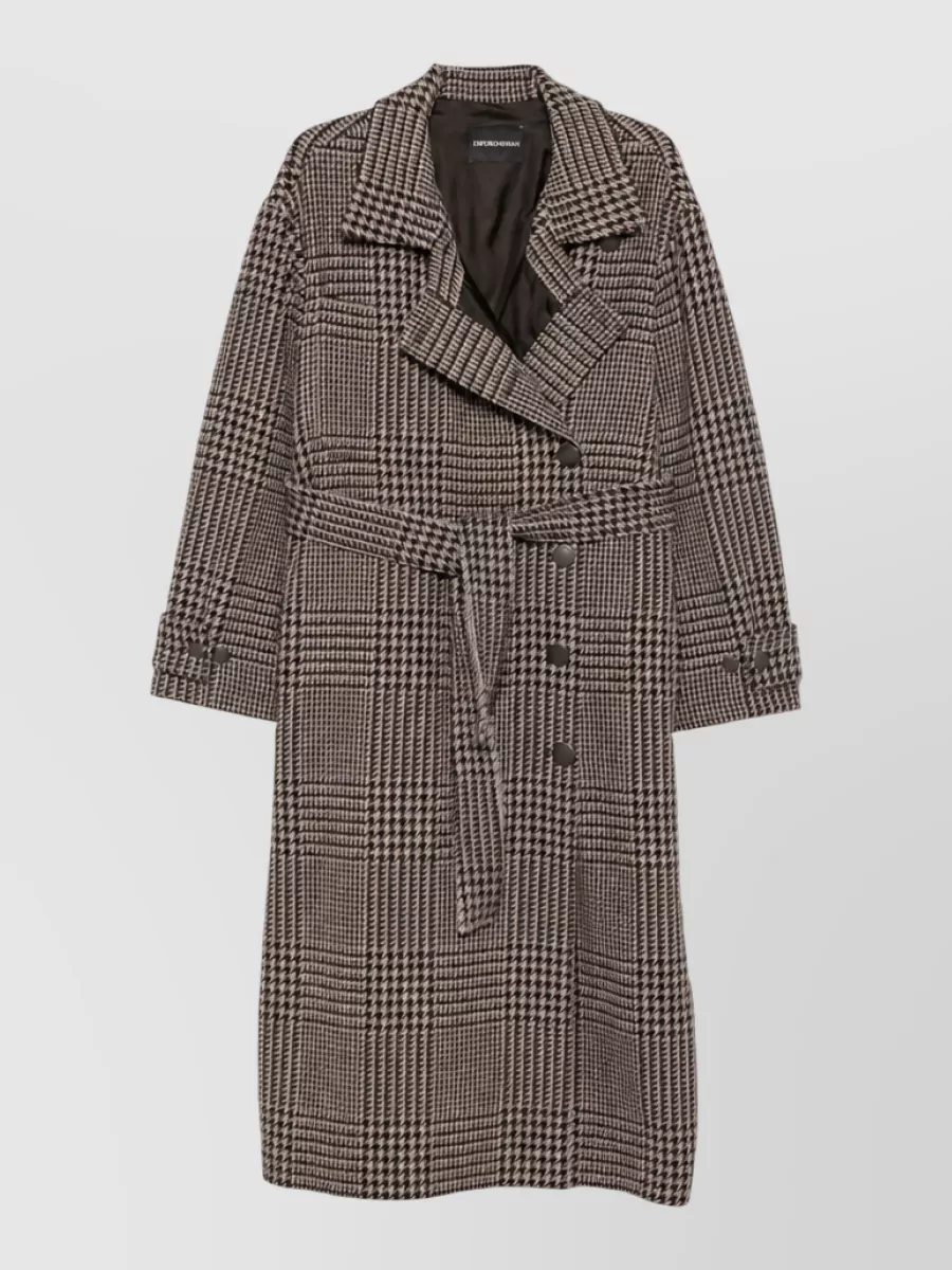 Emporio Armani prince of wales check double-breasted belted jacket