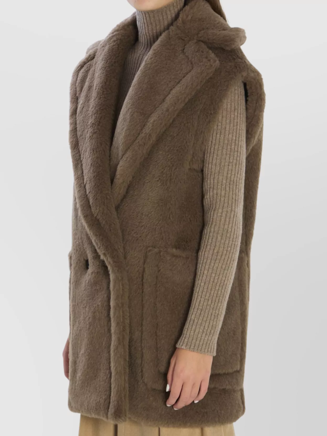 Max Mara Oversized Sleeveless Faux Fur Vest In Green