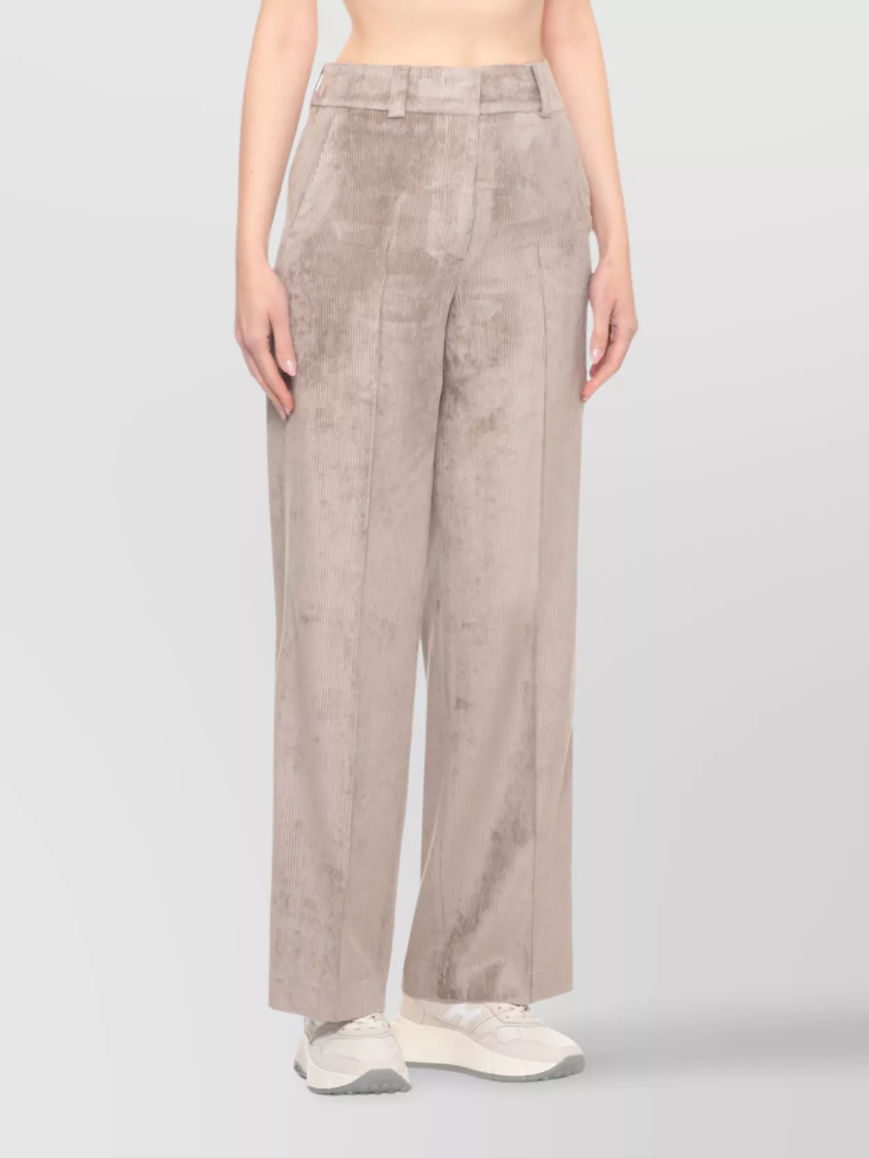 Peserico High Waist Wide Leg Trousers With Pockets In Brown