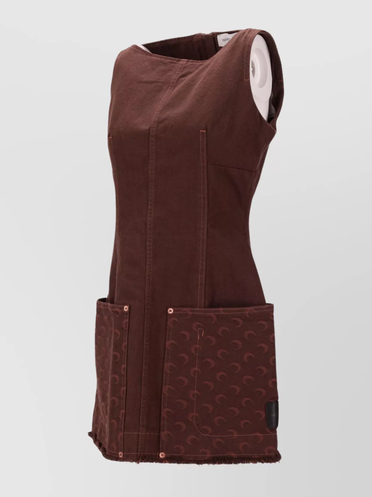 Marine Serre Womens Moon Jacquard Two-patch-pockets Denim Mini Dress Deep Brown