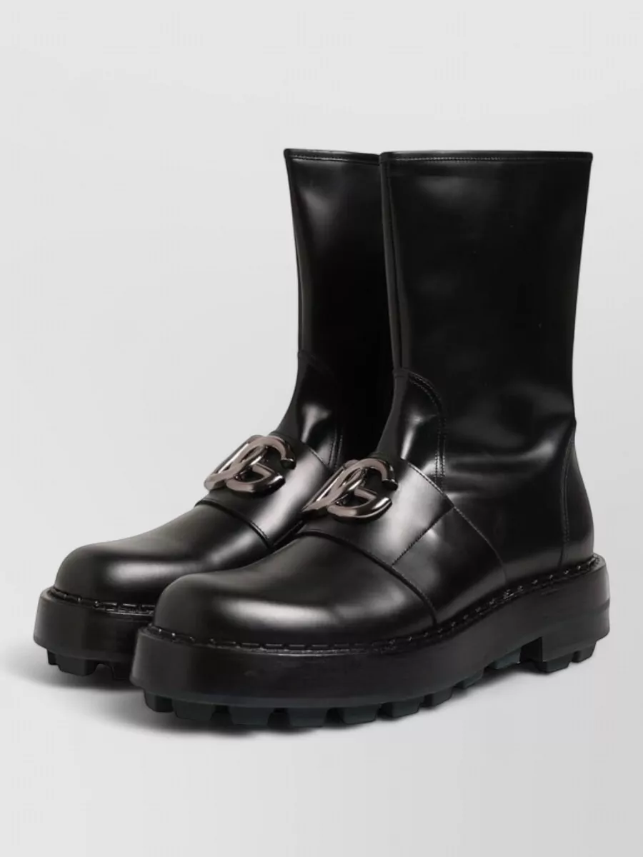 Dolce&Gabbana Leather Mid Calf Biker Boots
