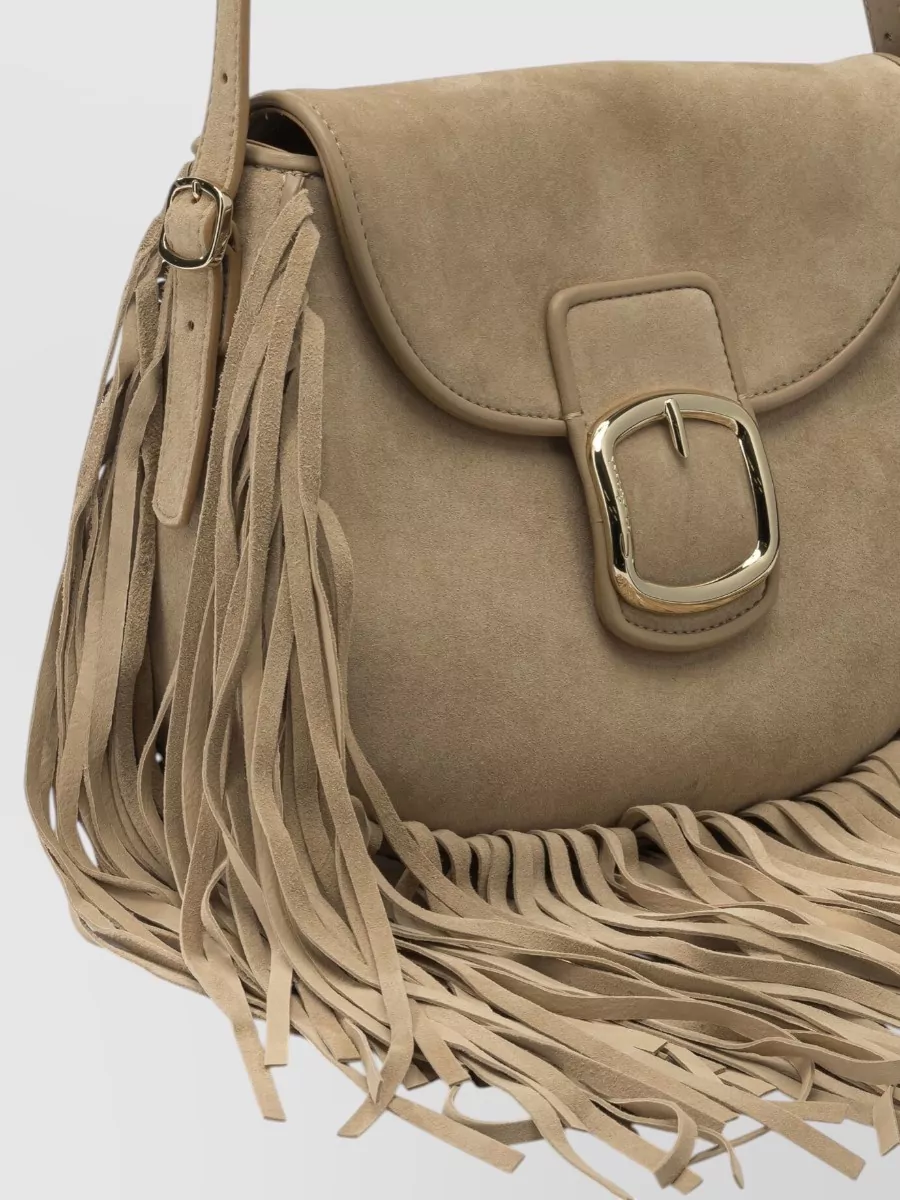 Santoni Suede Crossbody Bag Flap Fringe Strap