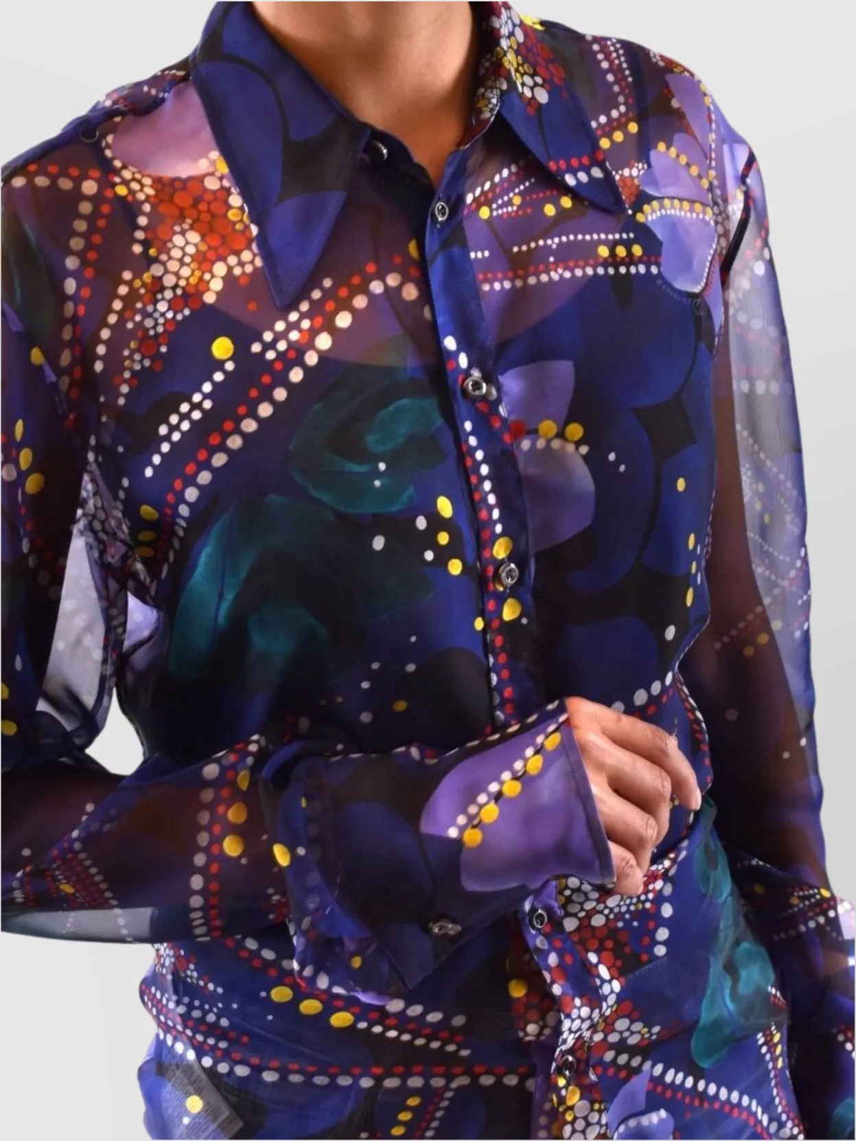Dsquared2 Abstract Print Collared Neck Long Sleeves Sheer Fabric