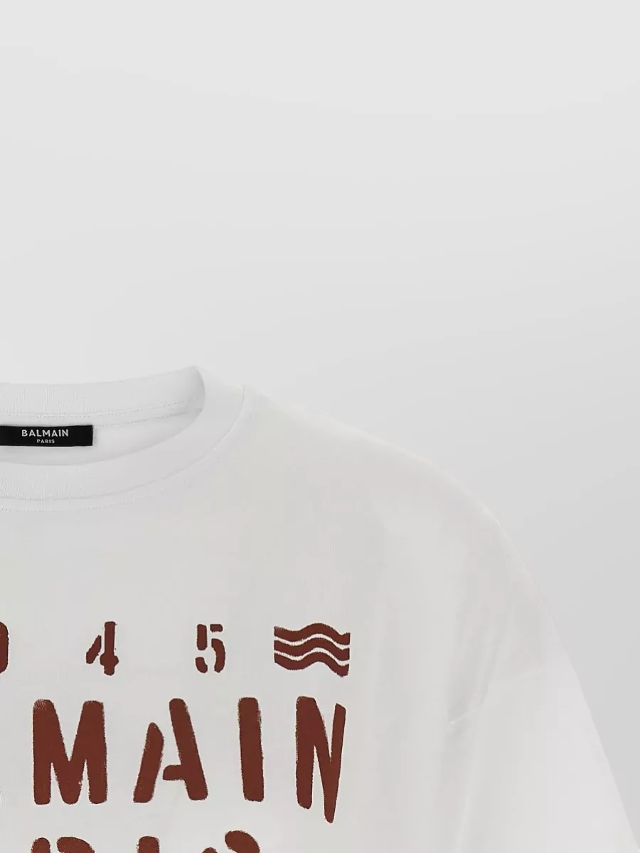 Balmain Ribbed Oversized Logo Print Cotton T-Shirt