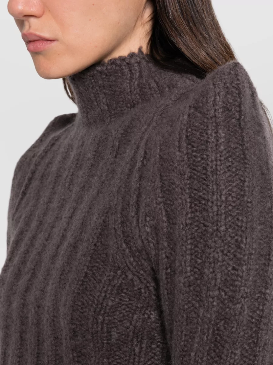 Rick Owens Cashmere Silk Ribbed High Neck Cropped Sweatshirt