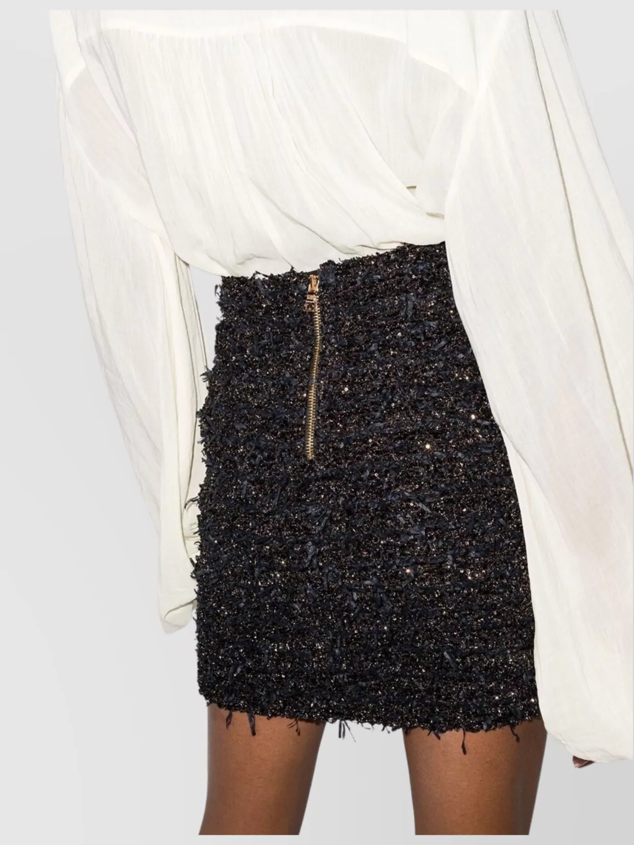 Balmain Tweed Mini Skirt Embossed Gold-Tone Buttons