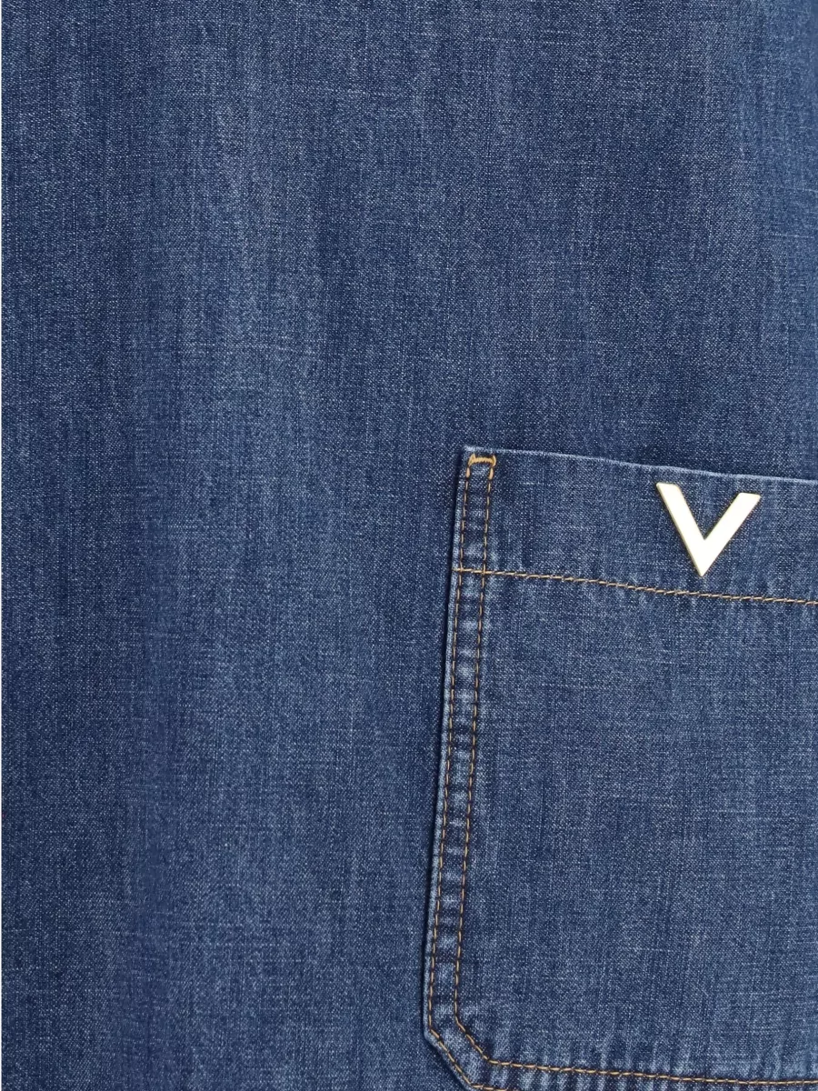 Valentino Denim V-Neck Short-Sleeve Shirt