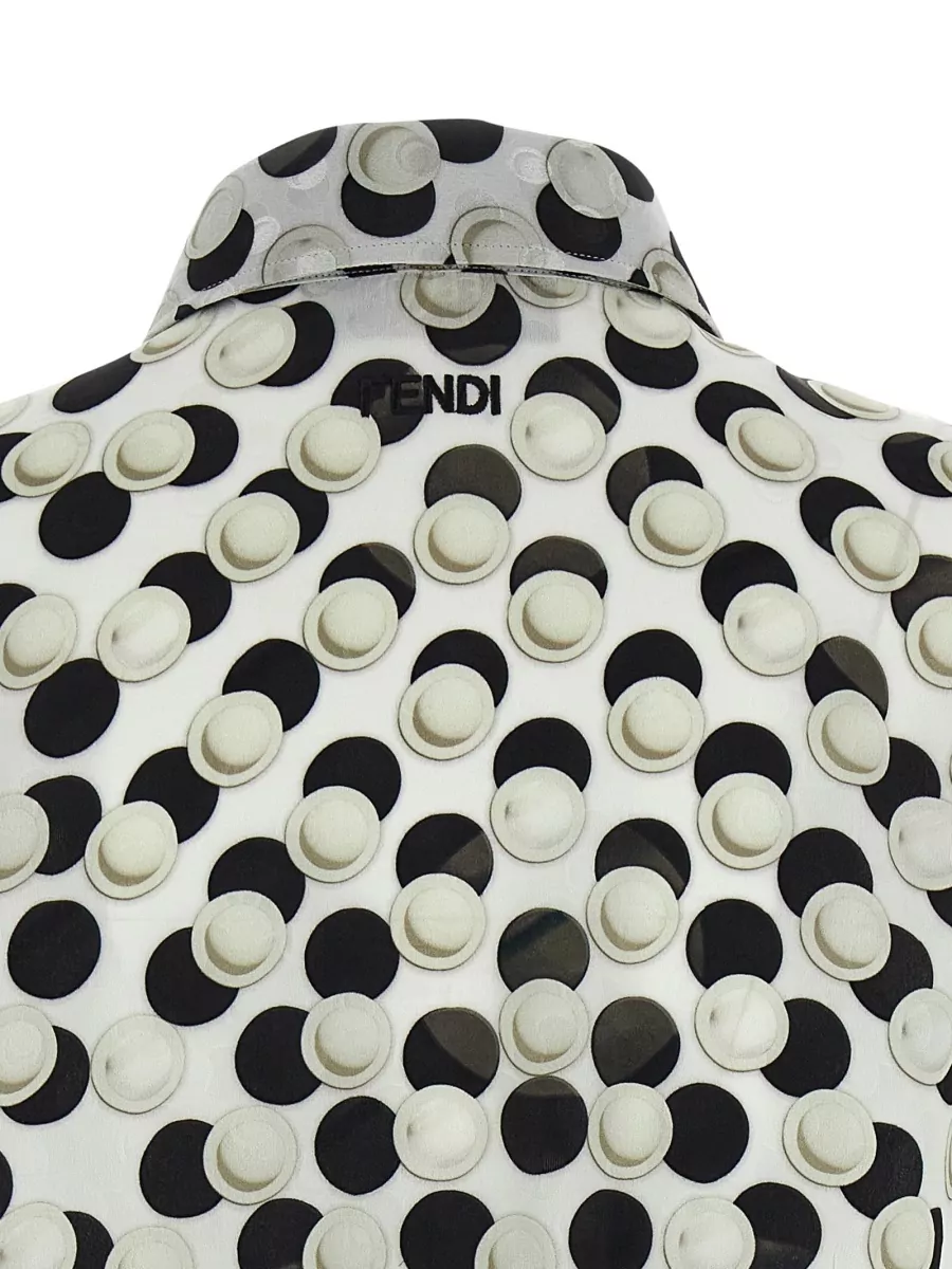 Fendi Silk Polka Dot Cropped Shirt Collar Top