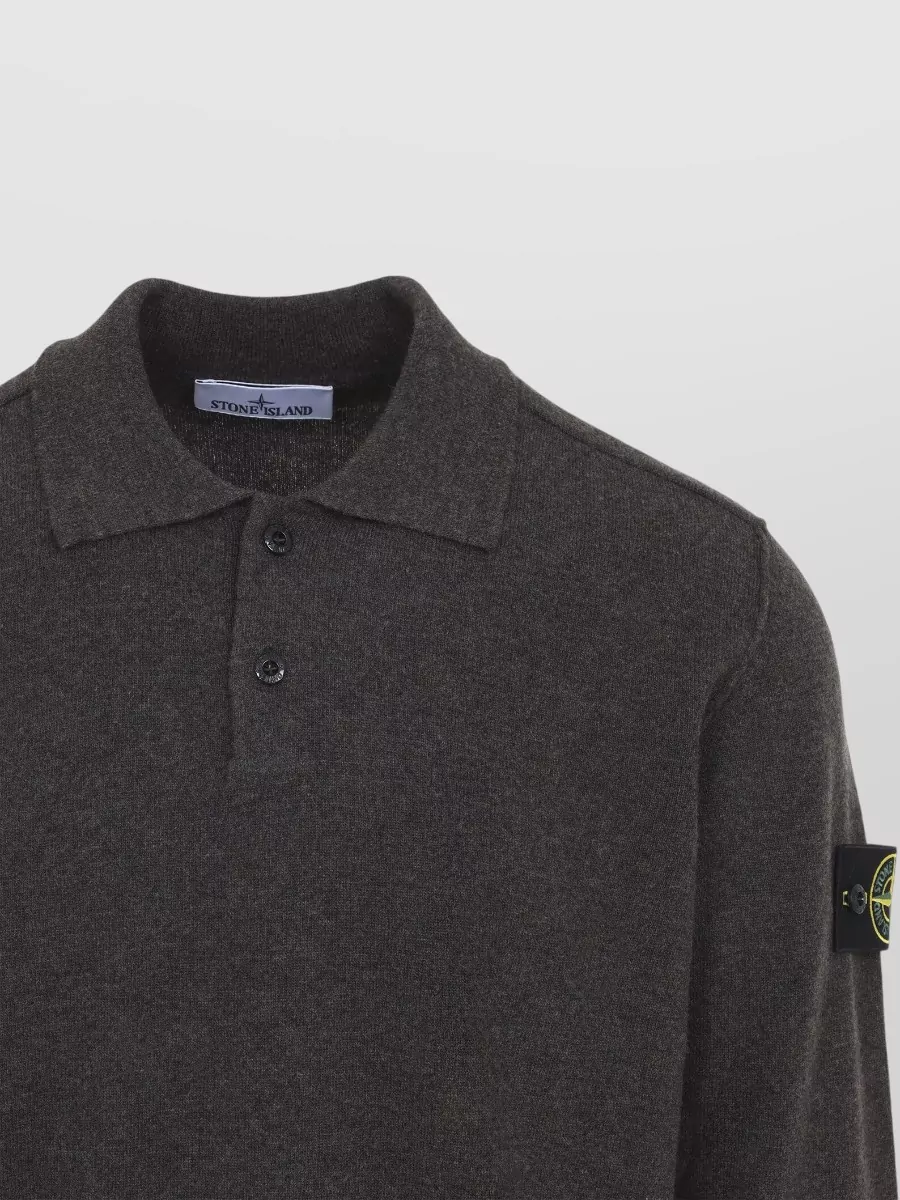 Stone Island Virgin Wool Fine-Knit Polo Sweater