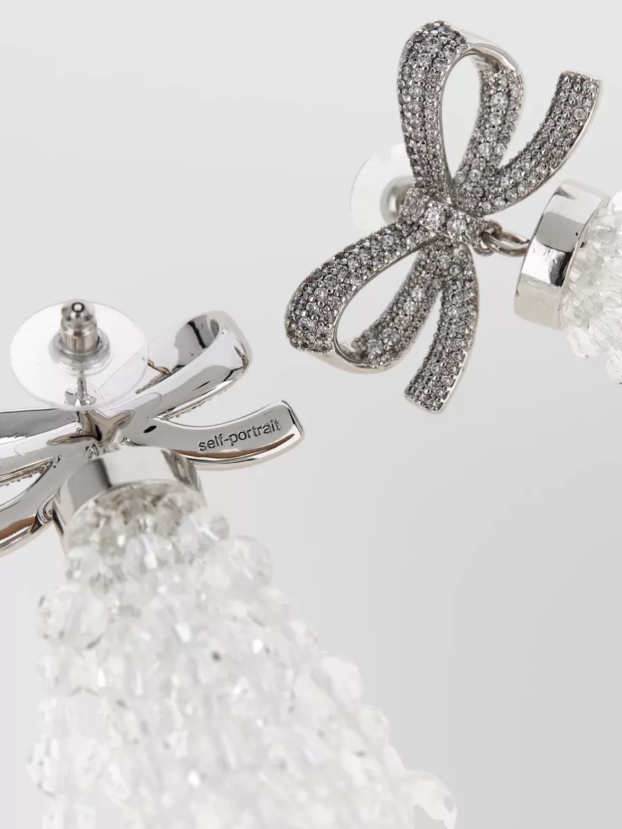 Self-Portrait Crystal-Embellished Bow Waterfall Earrings
