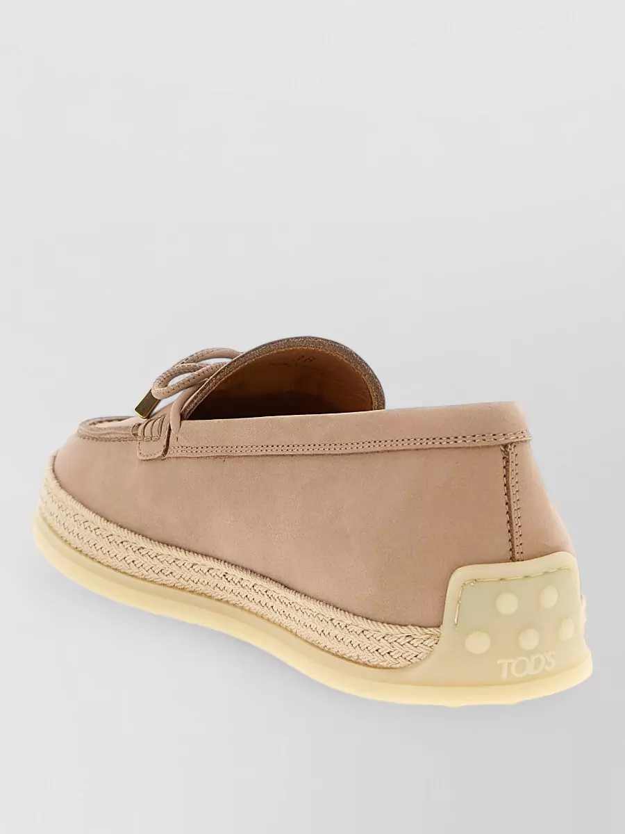Tod's Raffia Bow Loafers Espadrille Trim Rubber Sole
