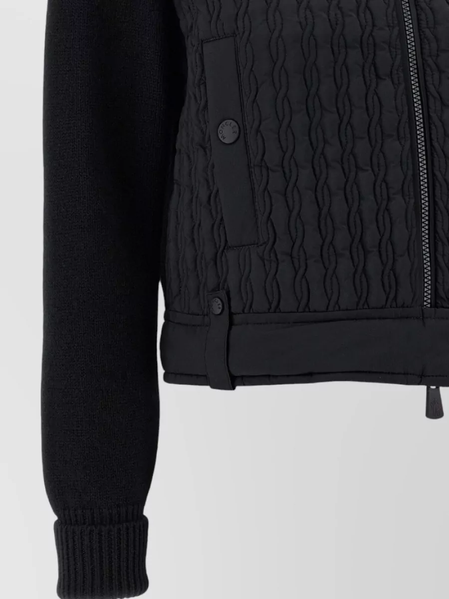 Moncler High Collar Knitted Jacket With Padded Front