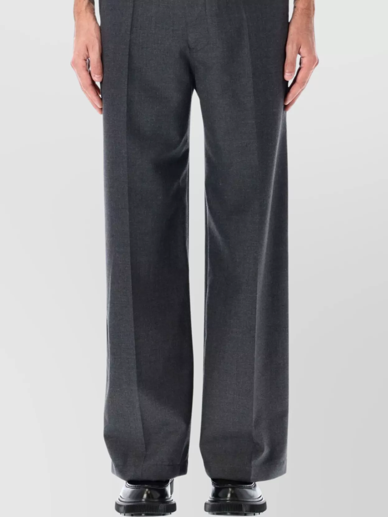 Lemaire Wide Leg Tailored Trousers Pleated Front In Gray