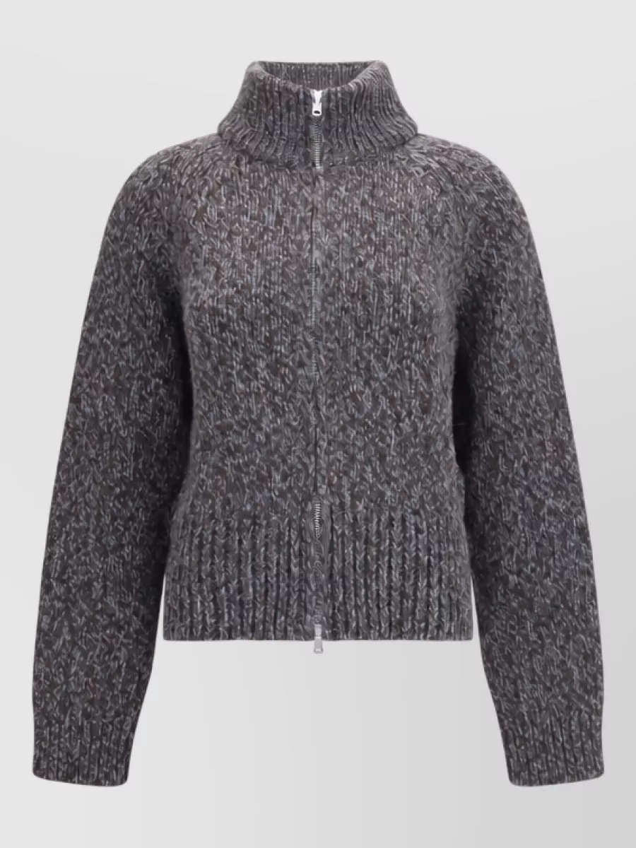 Our Legacy merino wool cropped fitted funnel neck zip cardigan