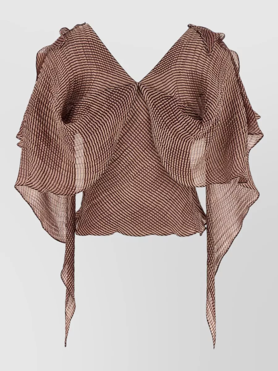Kiko Kostadinov Silk linen striped draped v-neck blouse