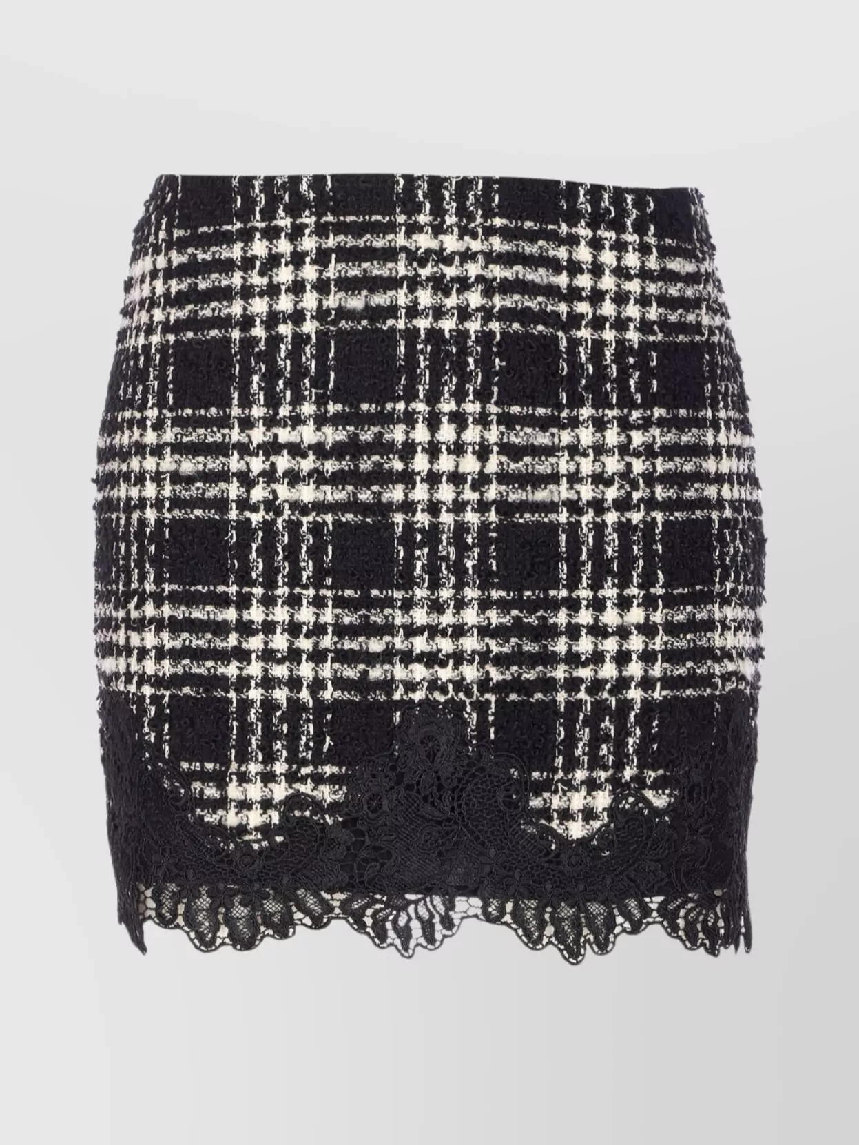 Twinset Textured Plaid Skirt With Embroidery And Lace In Black