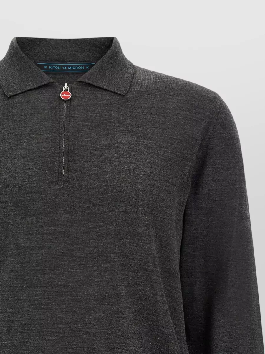 Kiton Wool Long-Sleeve Polo Sweater