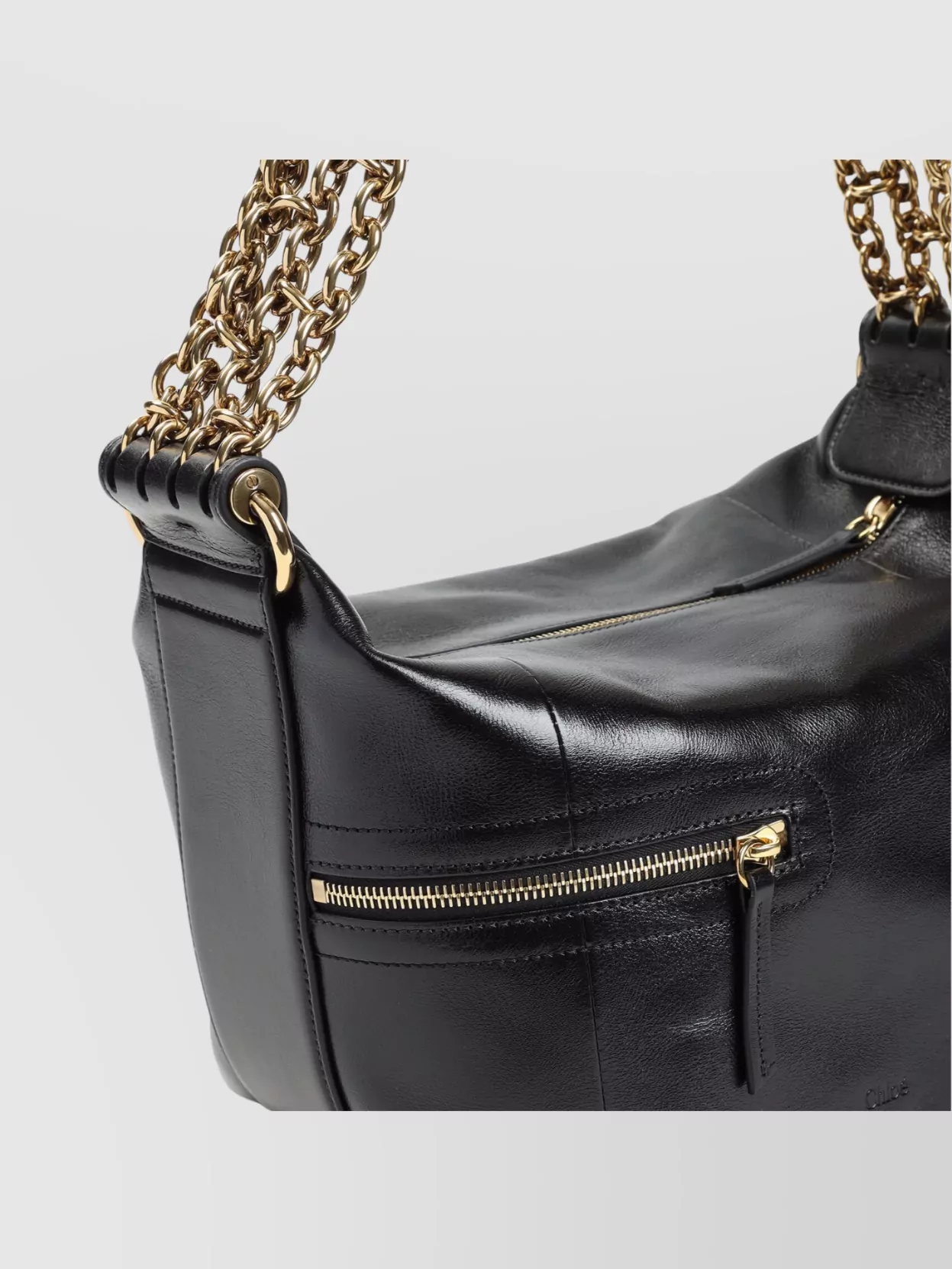 Chloé Sac Porté Épaule Camera Chain En Cuir Brillant Femme Noir Taille Onesize 100% Bubalus Bubalis, Farme
