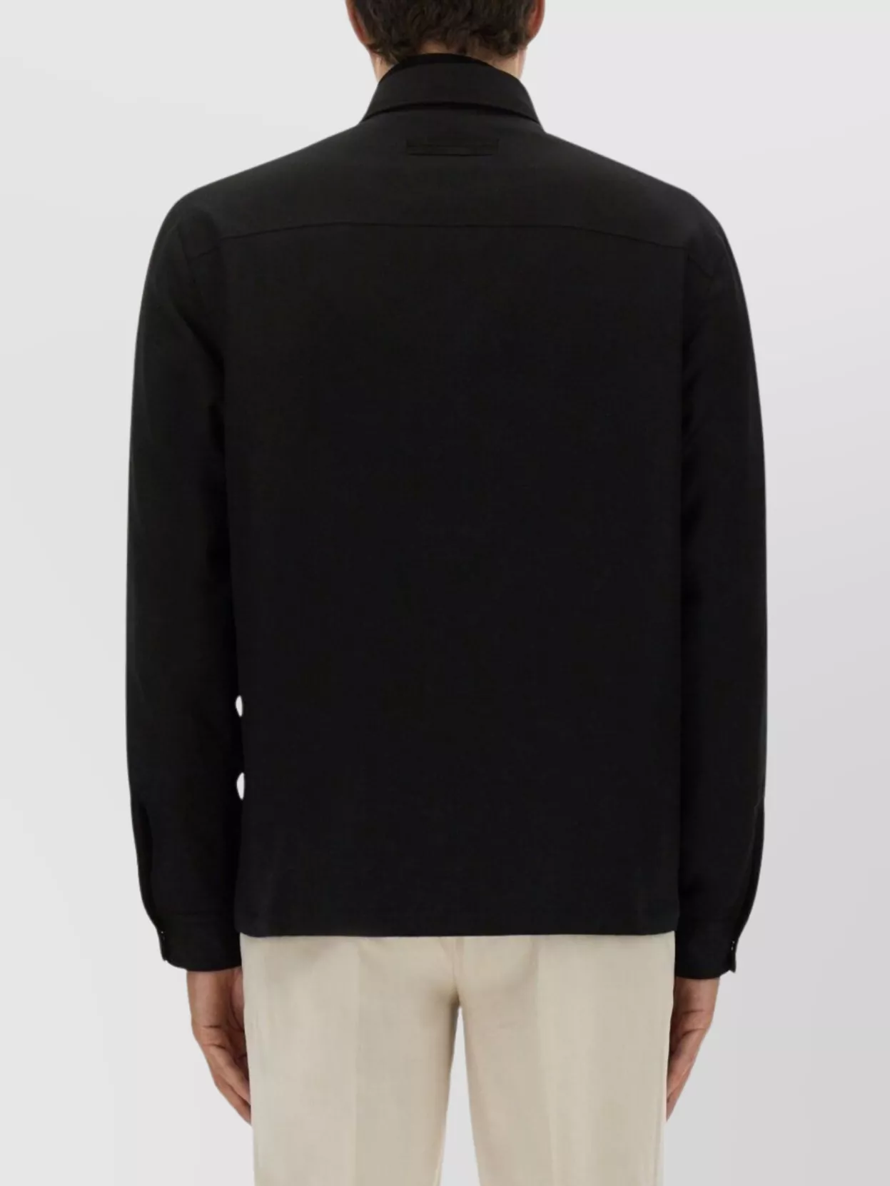 Zegna Button-up Wool Shirt With Zip Pocket Detail In Black