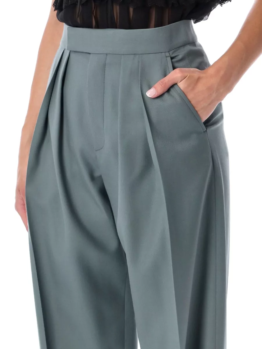 Chloé Virgin Wool High-Rise Pleated Cigarette Trousers