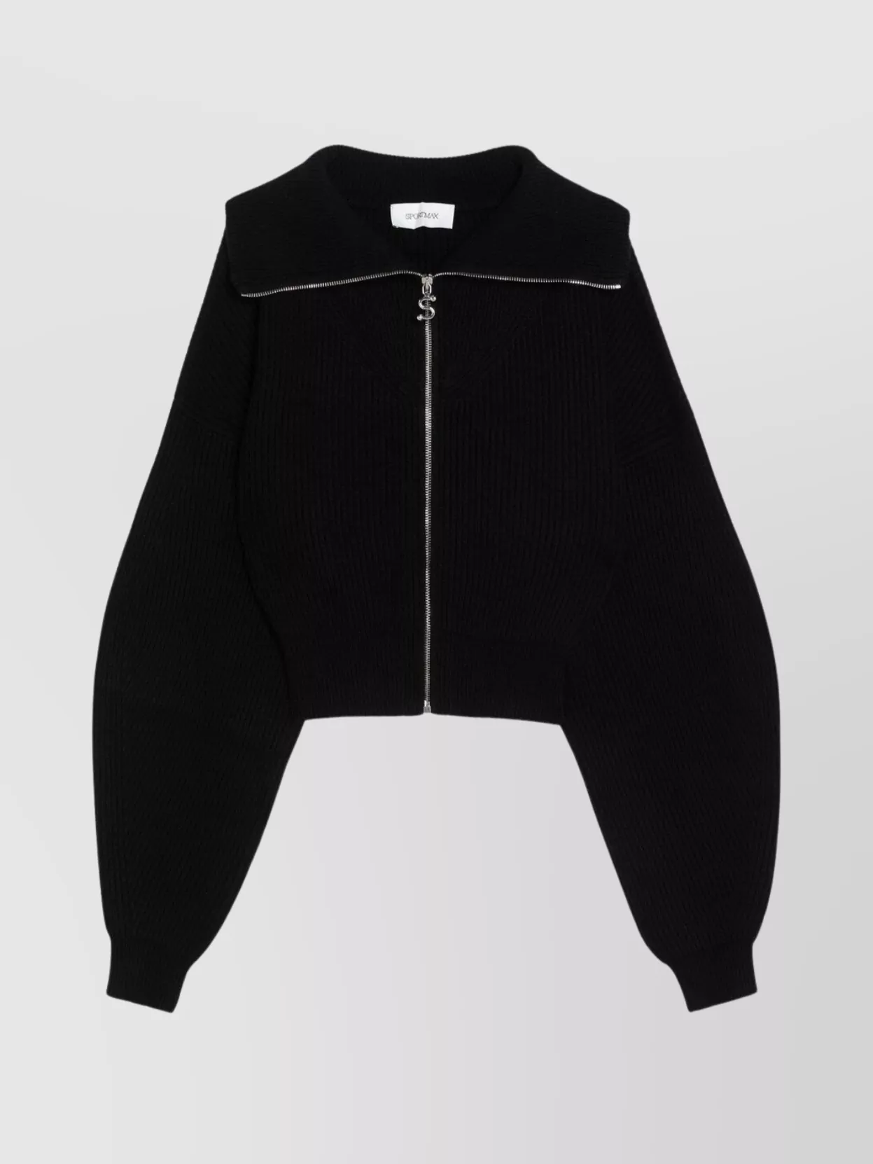 Sportmax Wool And Cashmere Zip Cardigan In Black