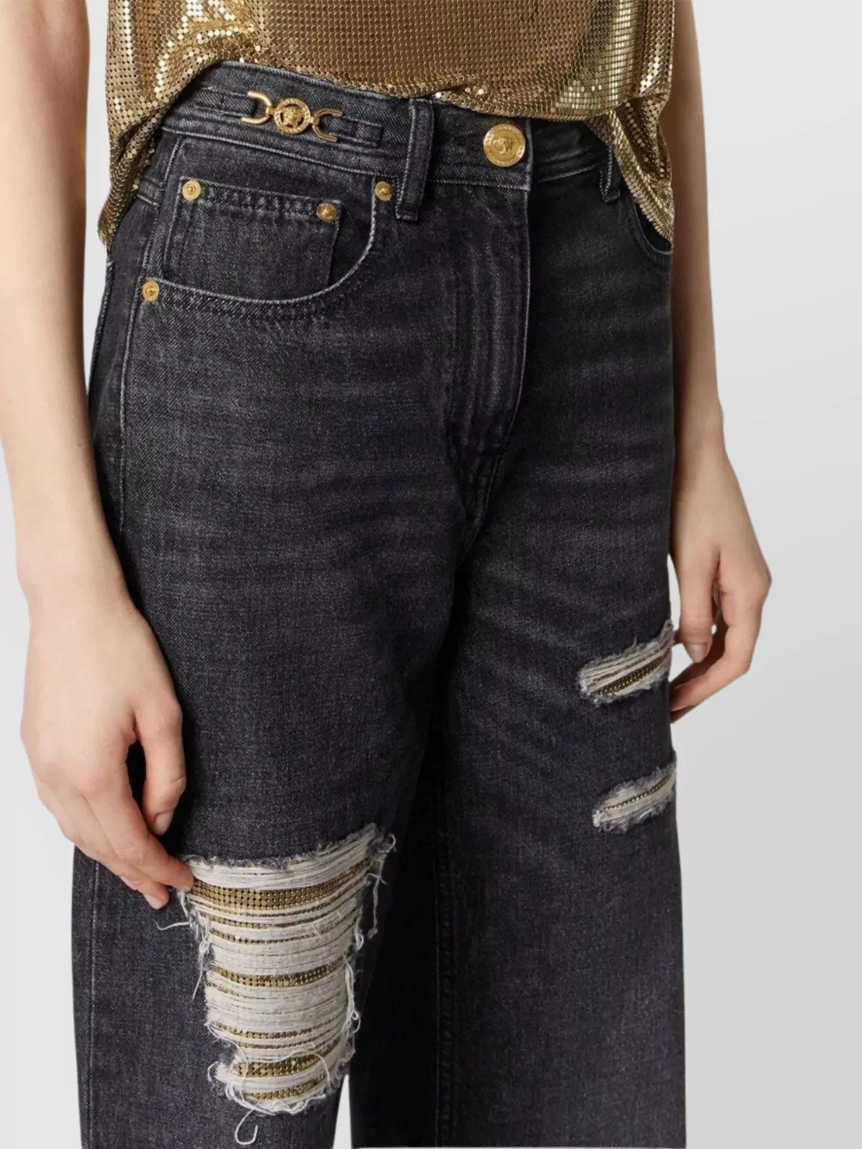 Versace High Waist Distressed Denim Trousers