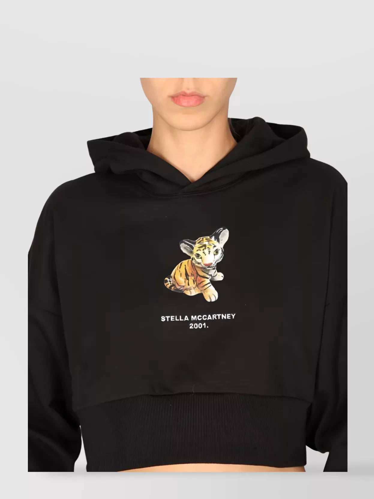 Shop Stella Mccartney Cropped Tiger Graphic Hooded Sweatshirt
