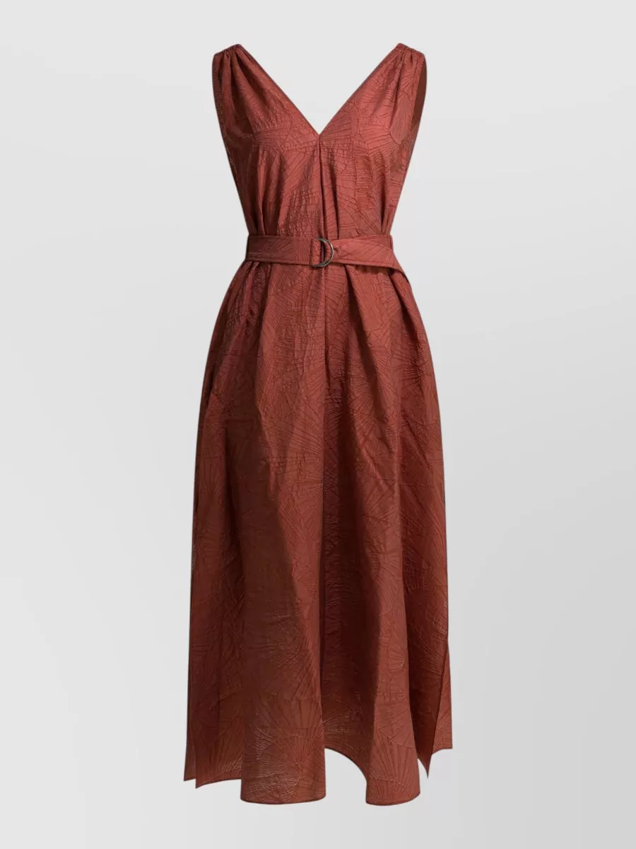 Brunello Cucinelli cotton floral-print belted midi dress