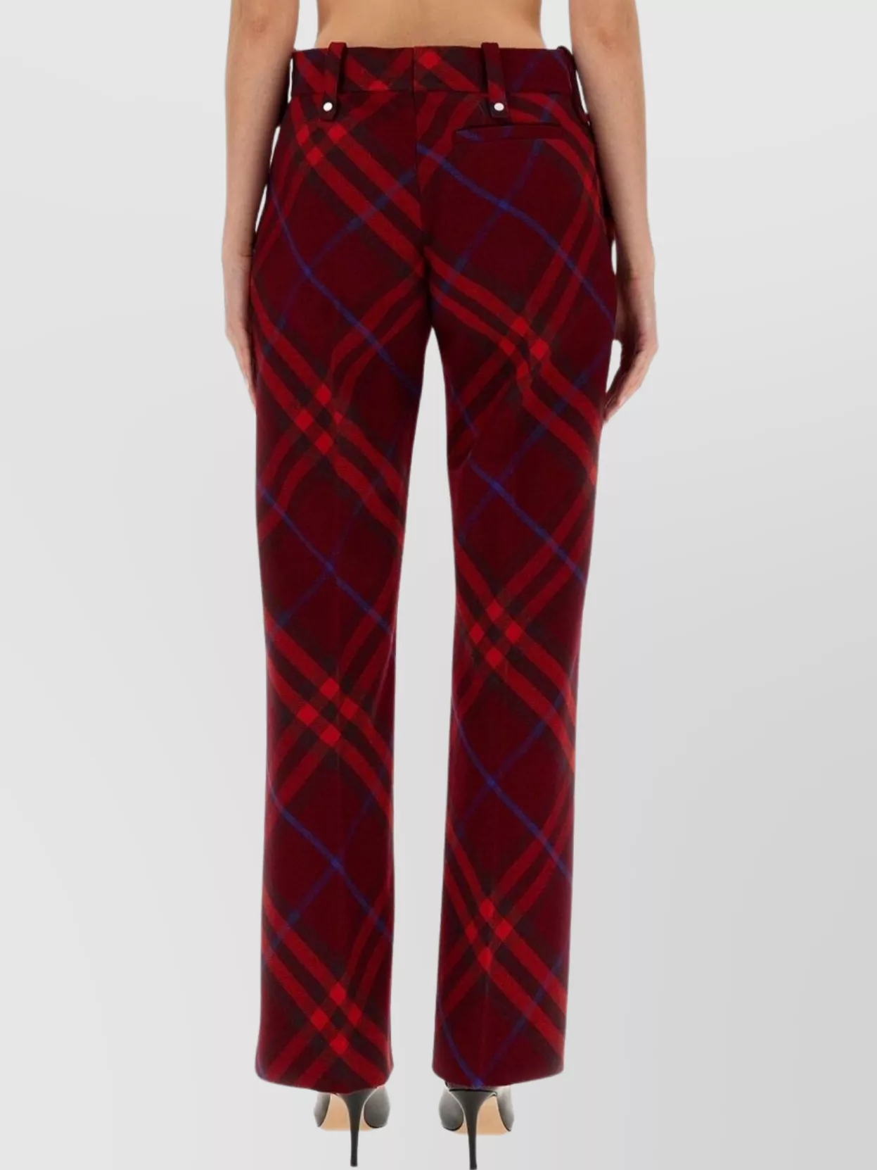 Burberry Plaid Red Wool Pants With High Waist And Straight Legs In Red