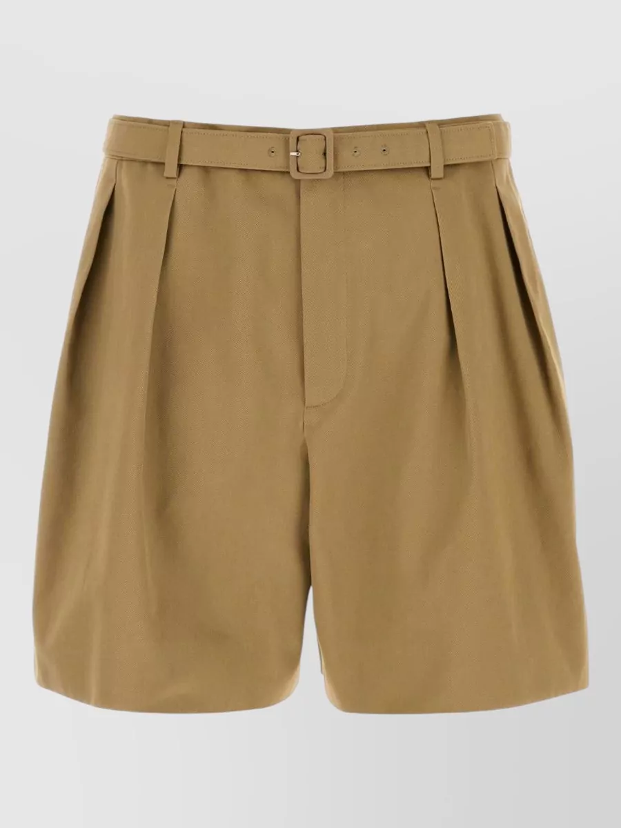 Saint Laurent cotton pleated wide-leg tailored bermuda shorts