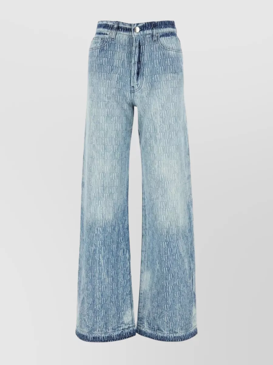Shop Amiri Wide-cut Embroidered Denim Jeans With Belt Loops In Blue