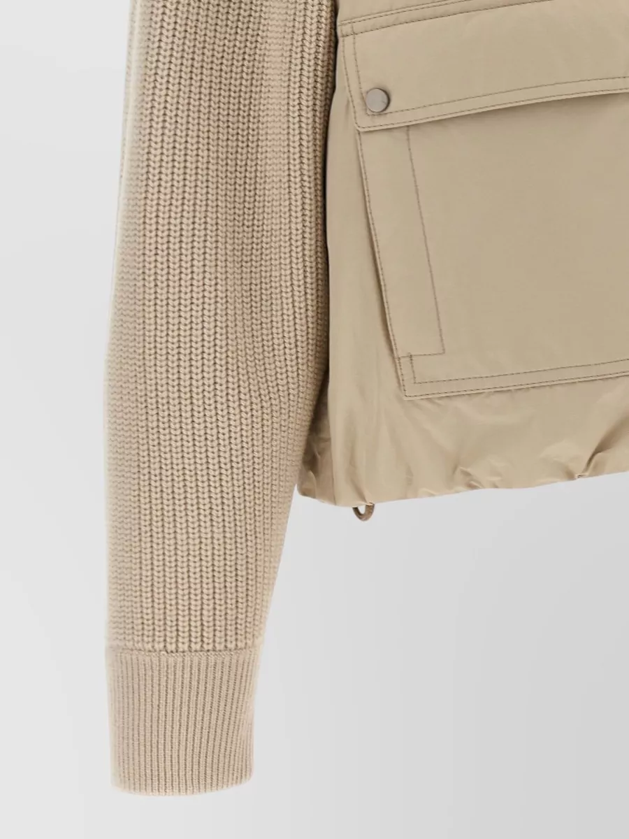 Brunello Cucinelli Down Cropped Ribbed Knit Insert Jacket