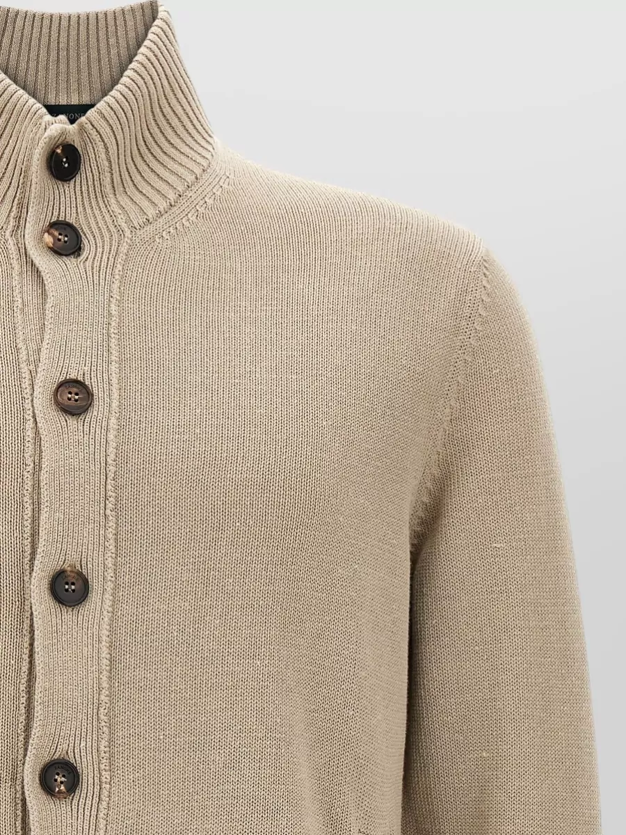 Zanone Cotton Blend Linen High-Neck Cardigan