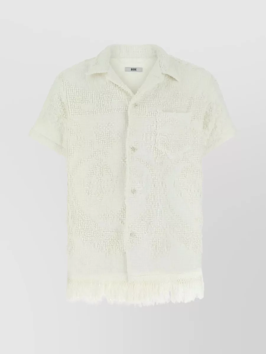 Shop Bode Fringed Hemline Terry Fabric Shirt In White