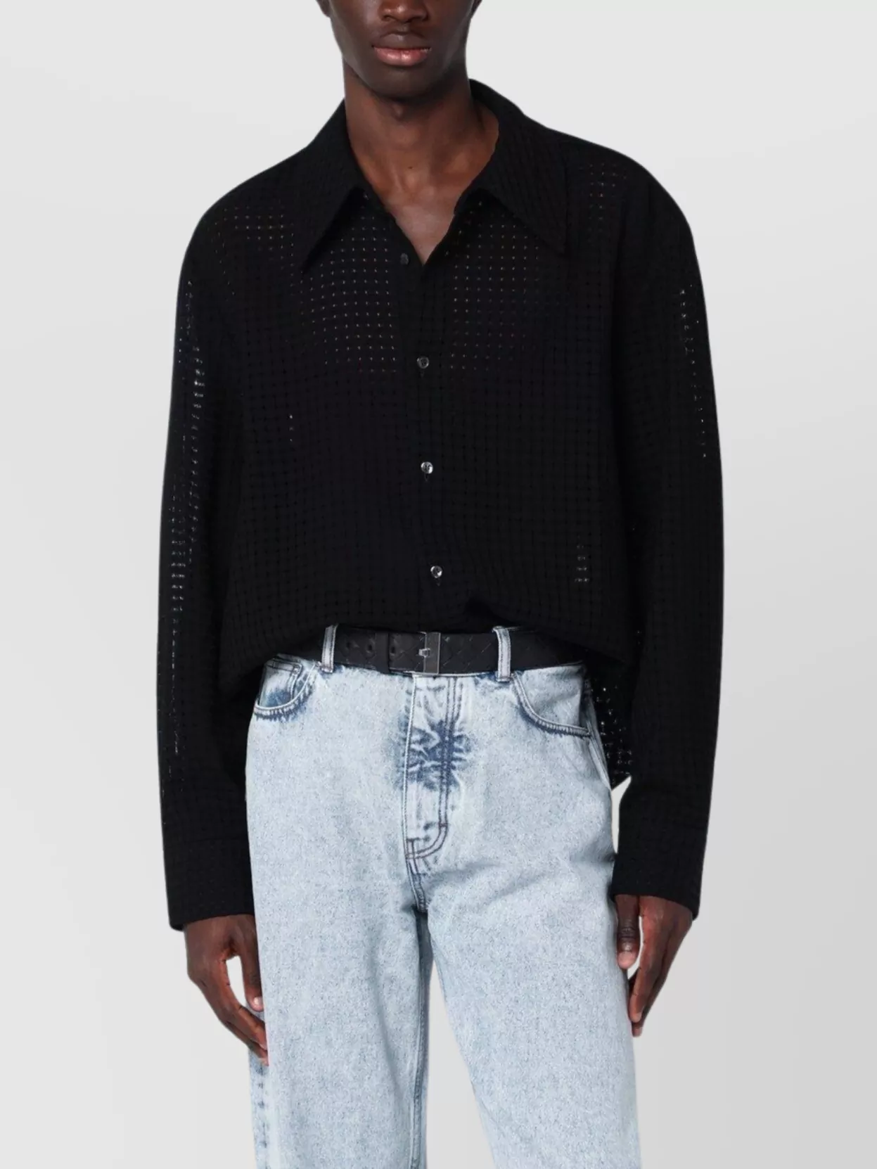 Séfr - mesh cotton sheer fabric textured shirt