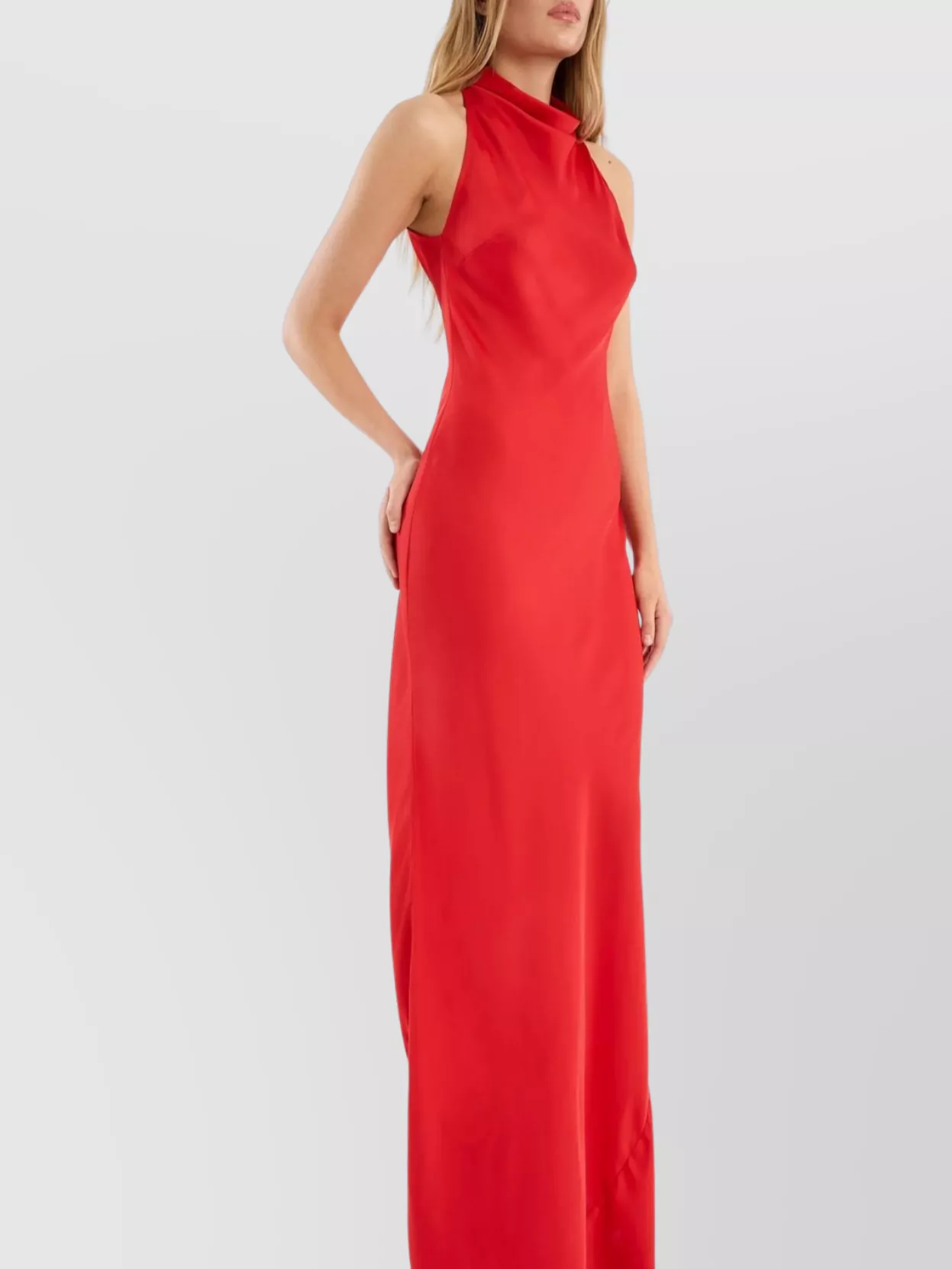 Rotate Halter Neck Satin Floor-Length Dress