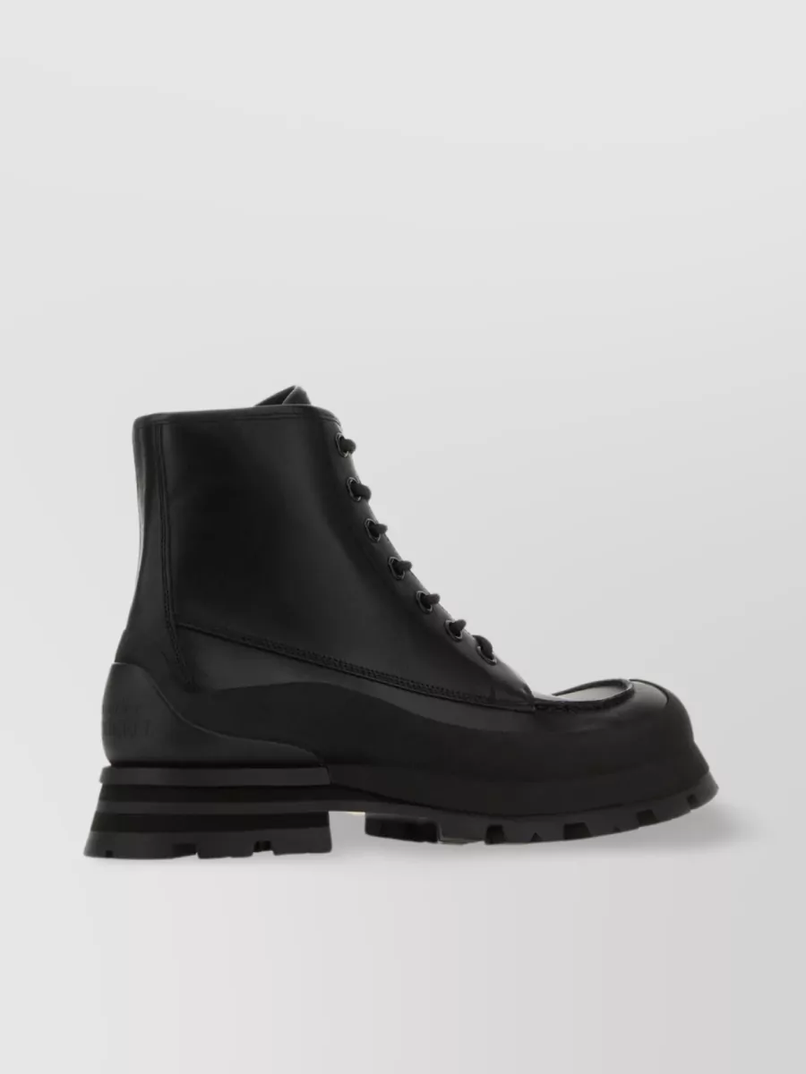 Shop Alexander Mcqueen Wander Ankle Boots In Luxurious Leather In Black