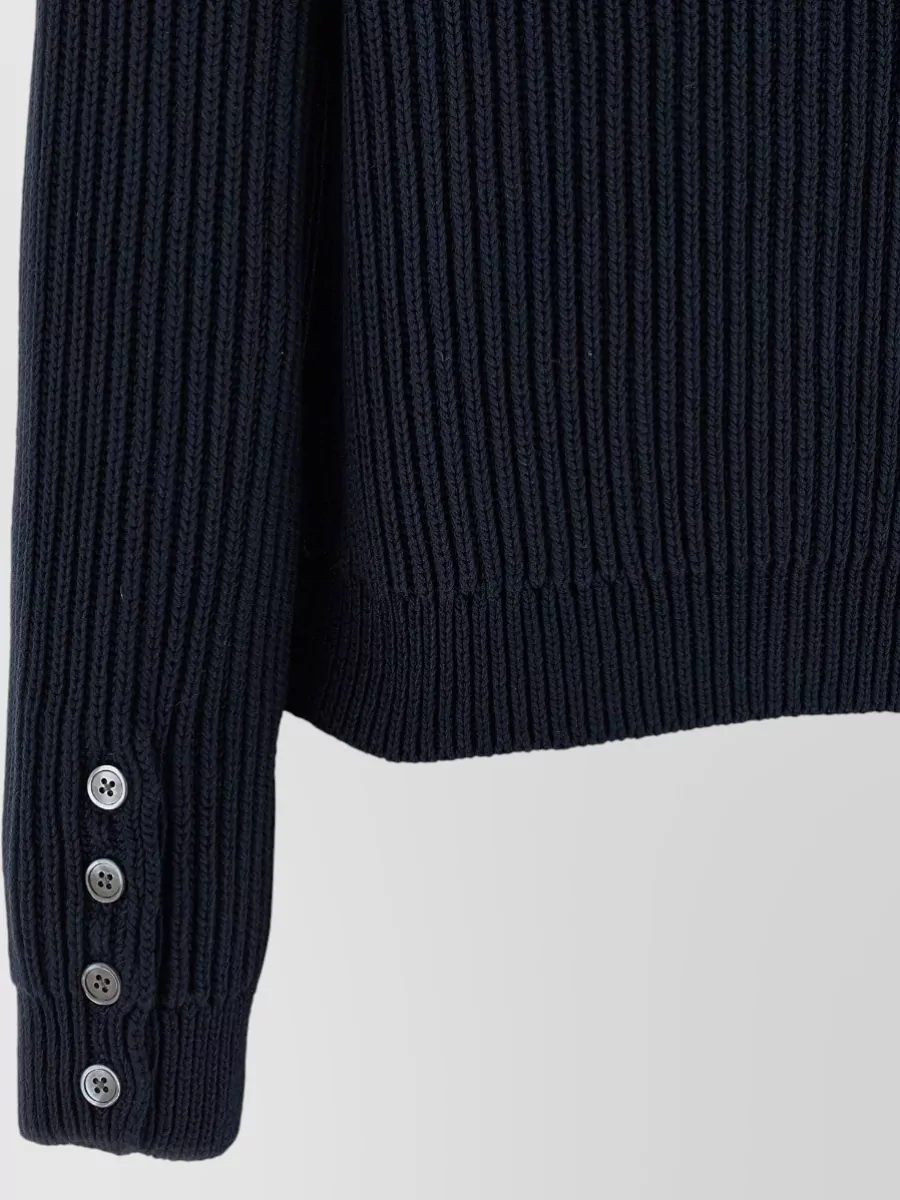 Thom Browne Cropped Cardigan Crew Neck Ribbed Knit