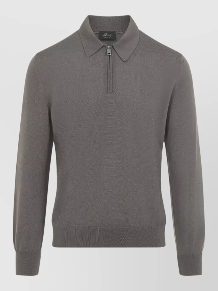 Brioni wool long-sleeve zip polo sweatshirt