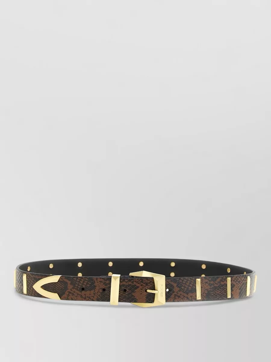 Pinko leather snake print studded belt