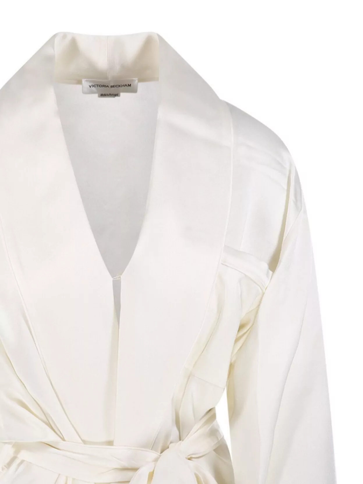 Victoria Beckham Satin Wrap Blouse Belted Waist Long Sleeves