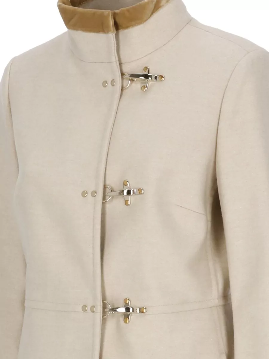 Fay High Neck Wool Coat Velvet Trims