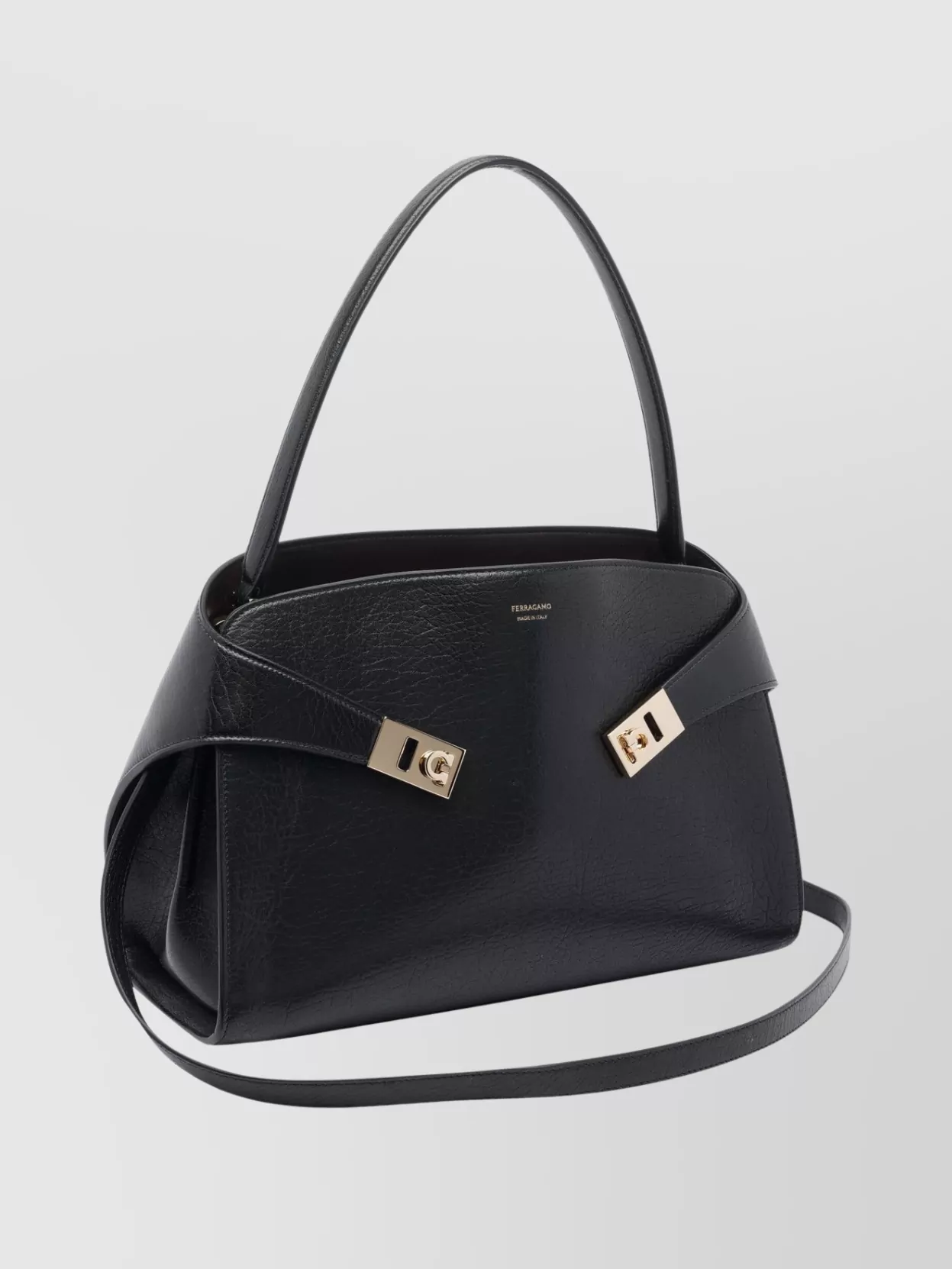 Ferragamo Leather Shoulder Bag Adaptable Strap In Black