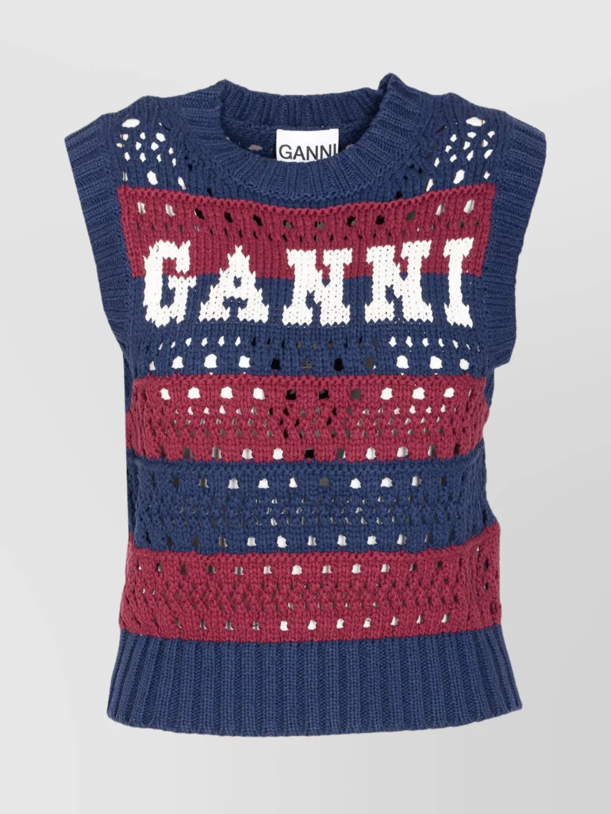 Ganni Crewneck Striped Sleeveless Knitwear Vest