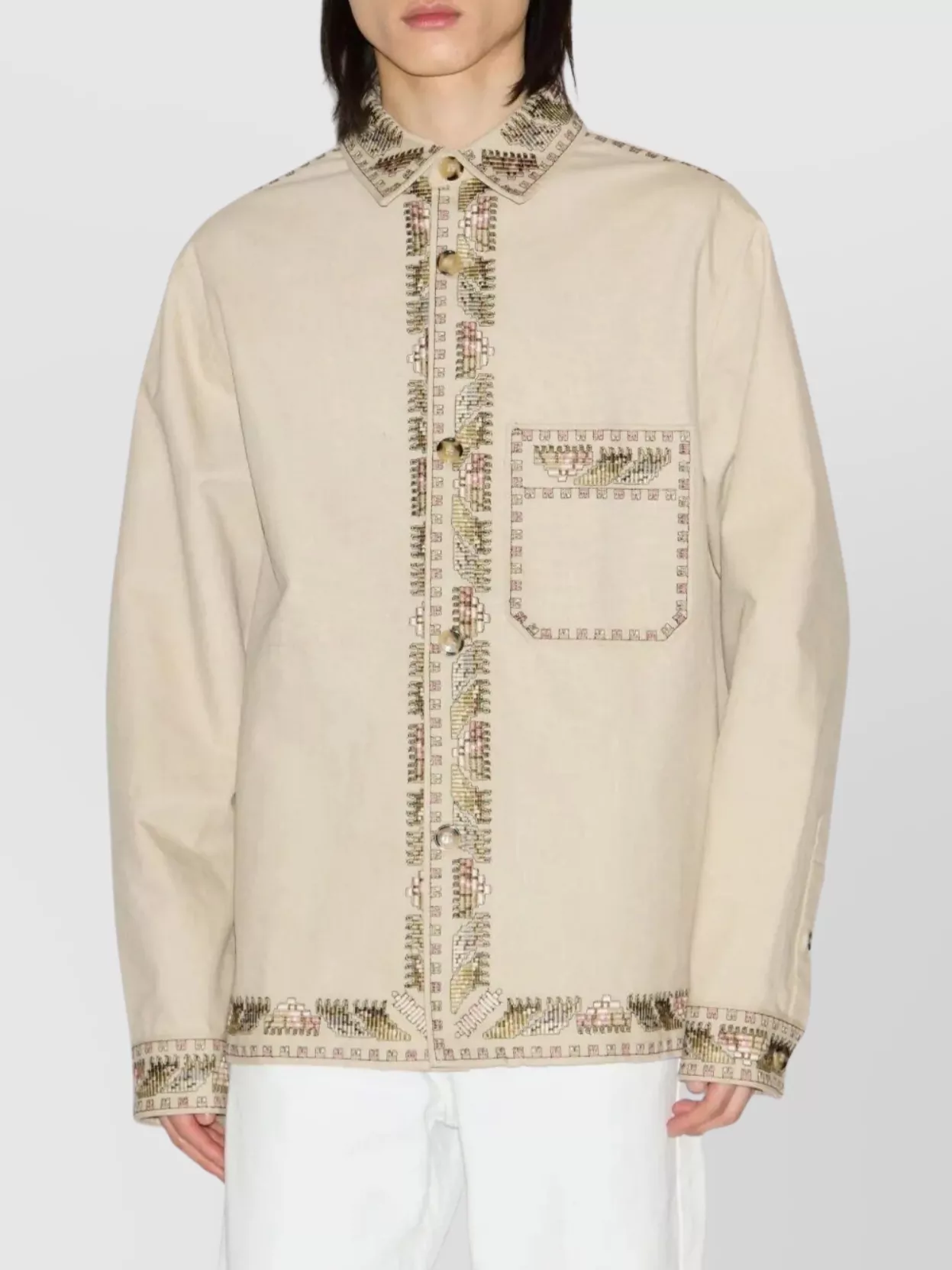 Isabel Marant Beaded Long Sleeve Jacket With Patch Pocket In Gold
