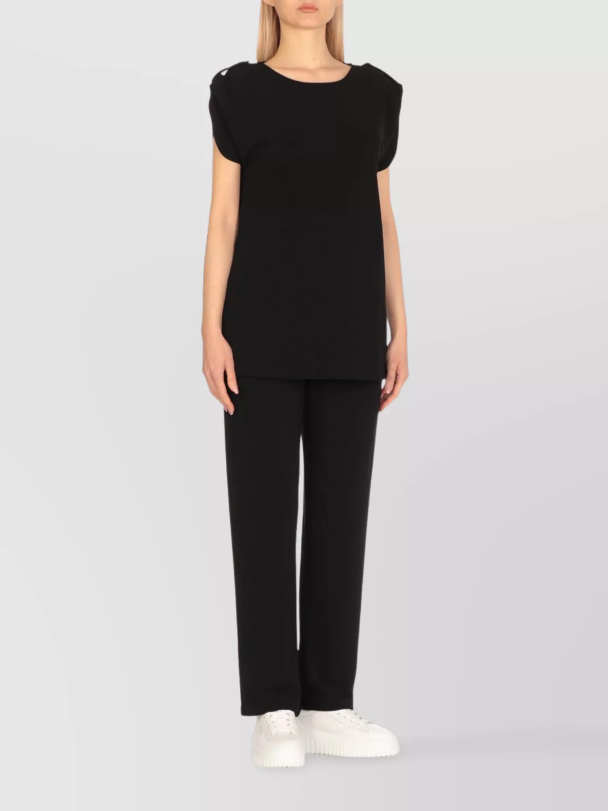Fay Round Neck Cap Sleeves Blouse
