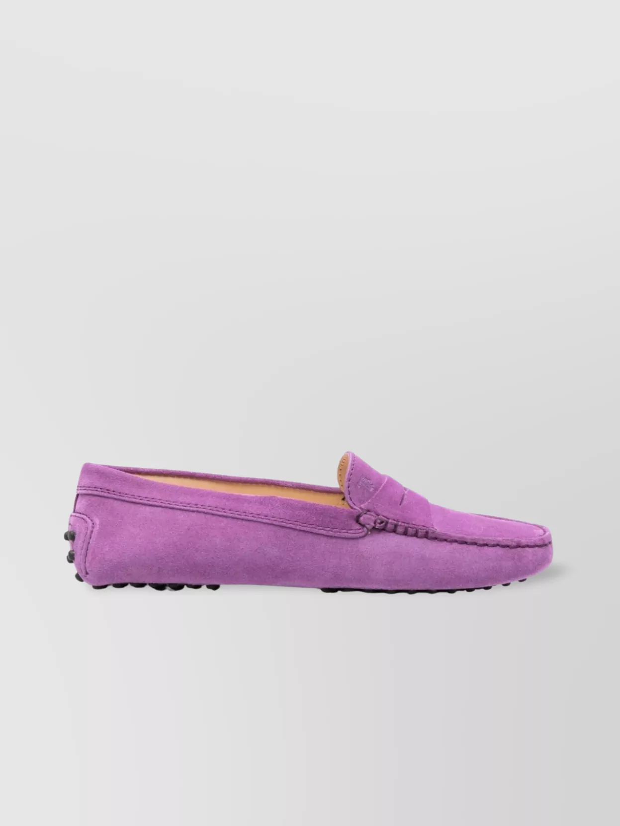 Tod's Round Toe Suede Loafers With Penny Strap In Purple