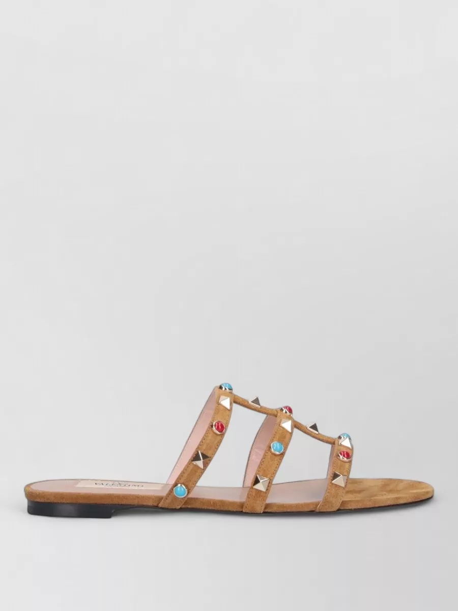 Valentino Garavani Sandal Open Toe Flat Sole Studded Straps